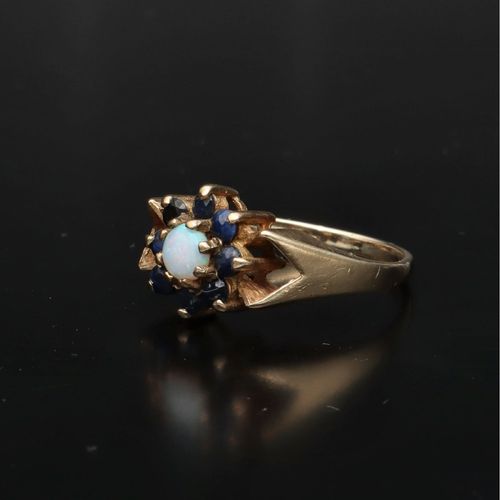 9ct Gold Sapphire and Opal Cluster Ring image-3