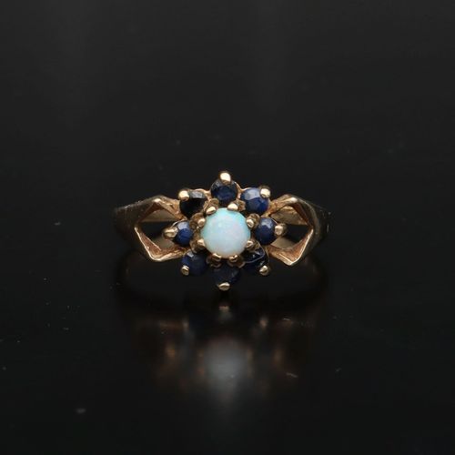 9ct Gold Sapphire and Opal Cluster Ring image-2