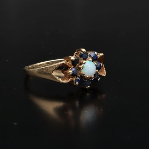 9ct Gold Sapphire and Opal Cluster Ring image-1