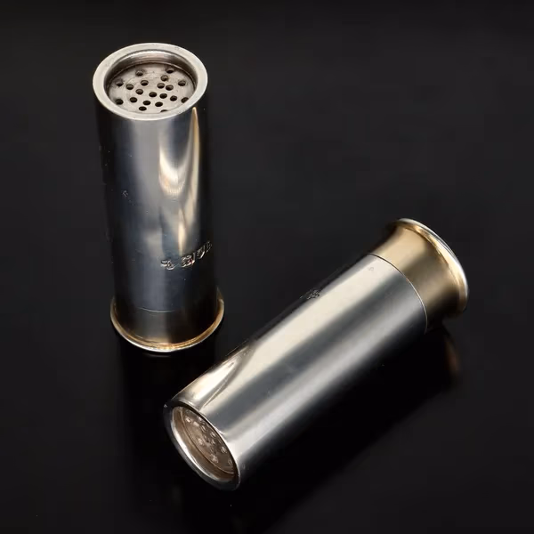 Rare Pair of Victorian Silver Shotgun Cartridge Pepperettes