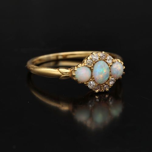 Edwardian 18ct Gold Opal and Diamond Ring image-1