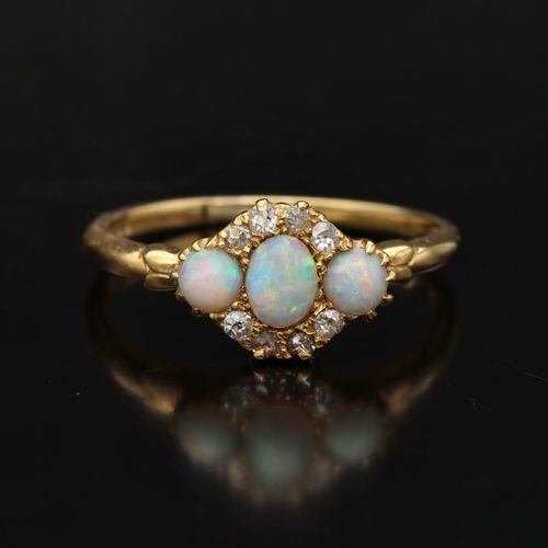 Edwardian 18ct Gold Opal and Diamond Ring image-2