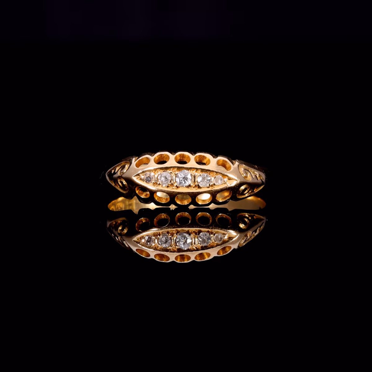 360° view of The Antique 1917 Five Stone Old Cut Diamond Boat Ring