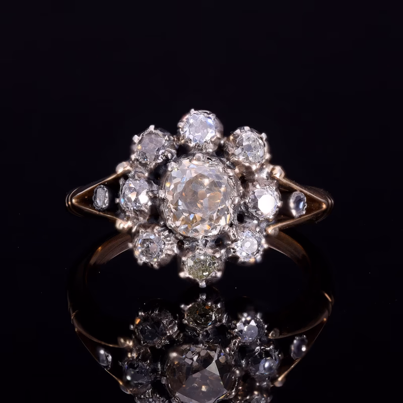 360° view of The Antique Georgian Eleven Old European Cut Diamond Cluster Ring