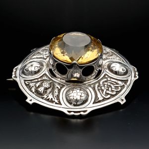Scottish Cairngorm Silver Citrine Plaid Brooch