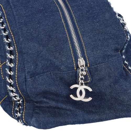 Chanel Blue Denim Bowling Bag image-5