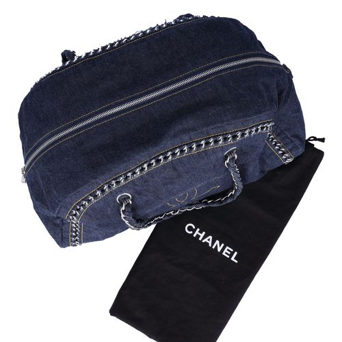 Chanel Blue Denim Bowling Bag image-2