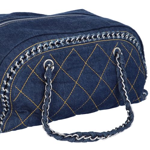 Chanel Blue Denim Bowling Bag image-4