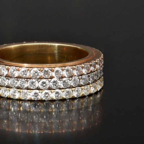 Three Row Spinning Diamond & 18K Gold Ring image-2