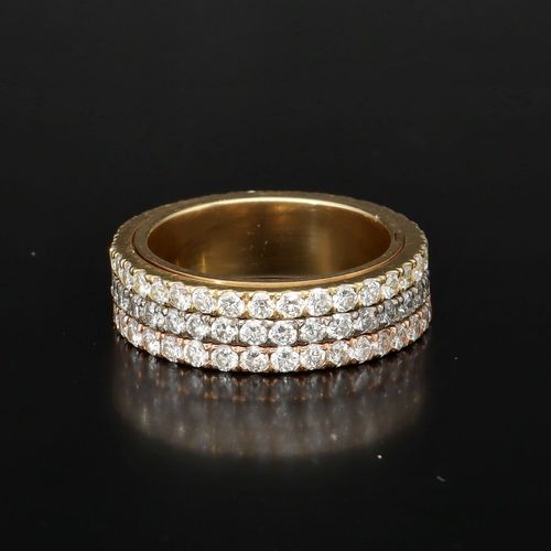Three Row Spinning Diamond & 18K Gold Ring image-5