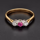 Stamped 18ct Gold Platinum Ruby Diamond Ring