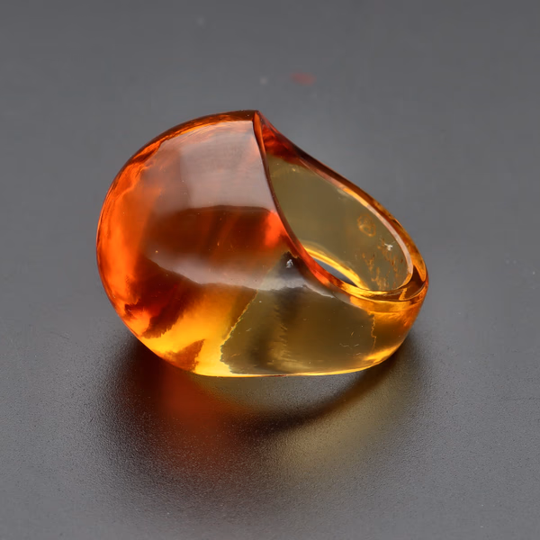 Lalique Vintage Style Orange Glass Cabochon Ring