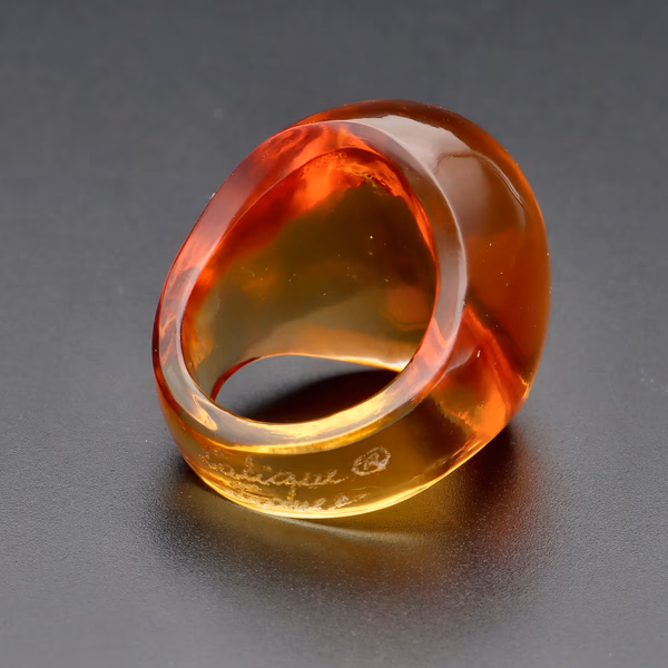 Lalique Vintage Style Orange Glass Cabochon Ring