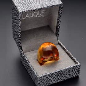 Lalique Vintage Style Orange Glass Cabochon Ring