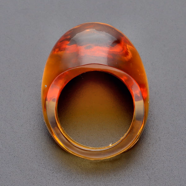 Lalique Vintage Style Orange Glass Cabochon Ring