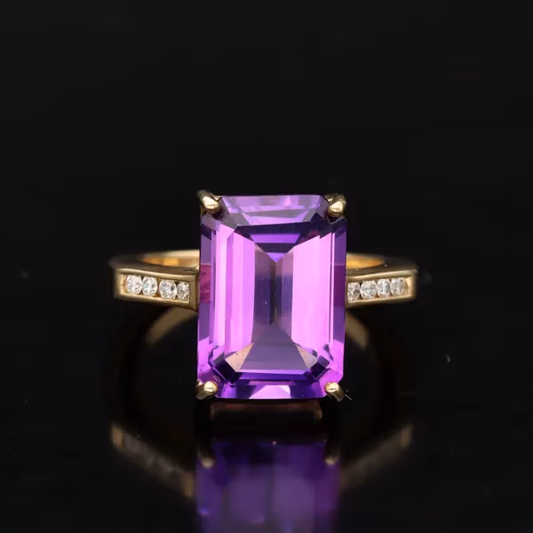 Art Deco style 9ct Gold Amethyst and Diamond Ring
