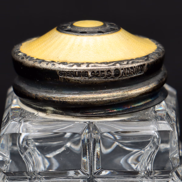 A Pair of Norwegian Vermeil Sterling Silver Enamel Lidded Shakers on a Tray