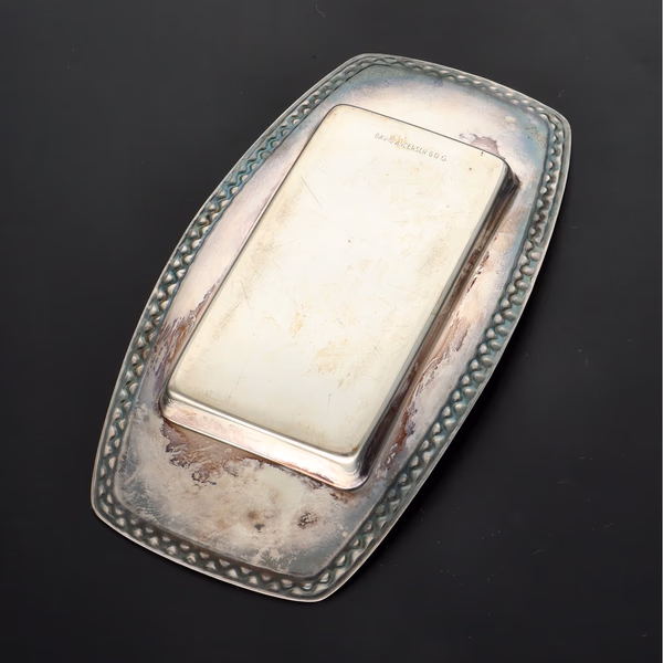 A Pair of Norwegian Vermeil Sterling Silver Enamel Lidded Shakers on a Tray