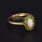 Early 20th Century 18ct Yellow Gold Demantoid Garnets and Opal Ring