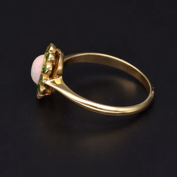 Early 20th Century 18ct Yellow Gold Demantoid Garnets and Opal Ring