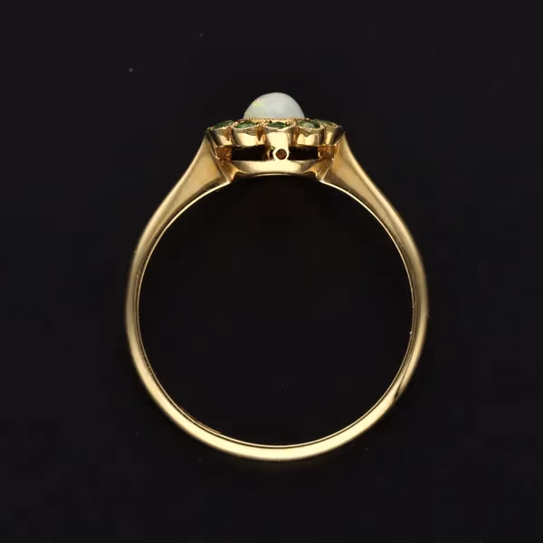 Early 20th Century 18ct Yellow Gold Demantoid Garnets and Opal Ring