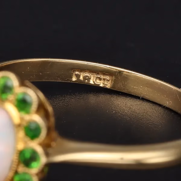 Early 20th Century 18ct Yellow Gold Demantoid Garnets and Opal Ring