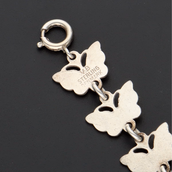 Vintage Volmer Bahner Danish Sterling Silver & Green Guilloché Enamel Butterfly Bracelet