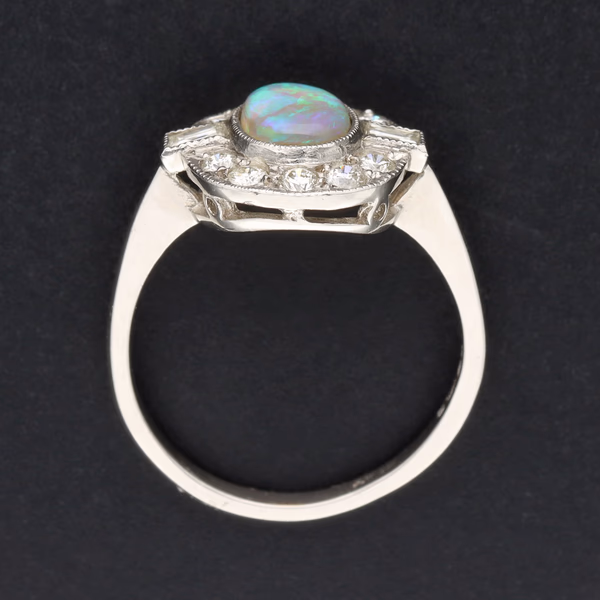Platinum Opal & Diamond Ring