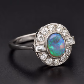 Platinum Opal & Diamond Ring