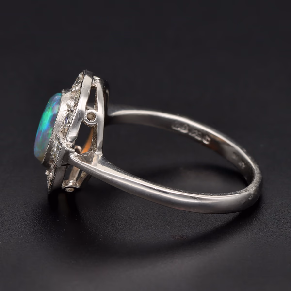 Platinum Opal & Diamond Ring