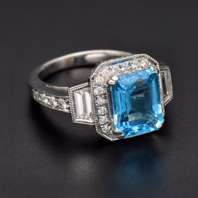 14ct White Gold Topaz and Diamond Ring