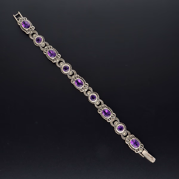 Silver and Marcasite - Amethyst Bracelet