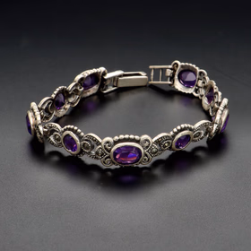 Silver and Marcasite - Amethyst Bracelet