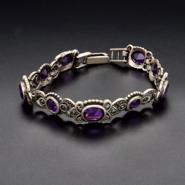 Silver and Marcasite - Amethyst Bracelet