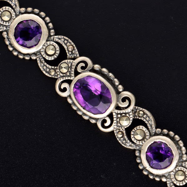 Silver and Marcasite - Amethyst Bracelet