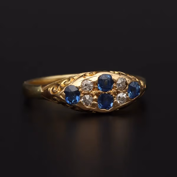 Antique Old Cut Sapphire and Diamond Ring