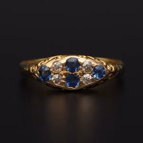 Antique Old Cut Sapphire and Diamond Ring