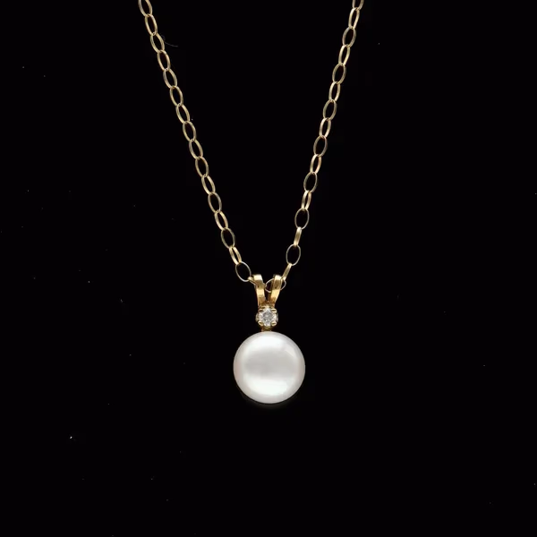 9ct Gold Freshwater Pearl and Diamond Pendant