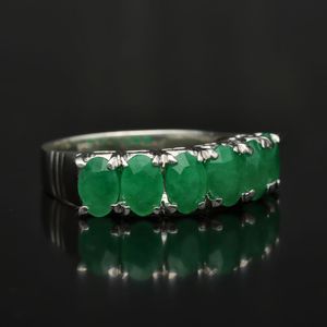 3cts Oval Emerald and Silver Half Eternity Ring
