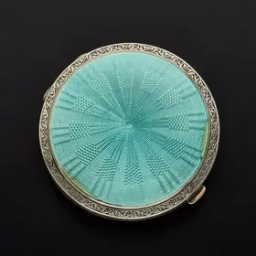 Silver & Green Guilloche Enamel Compact
