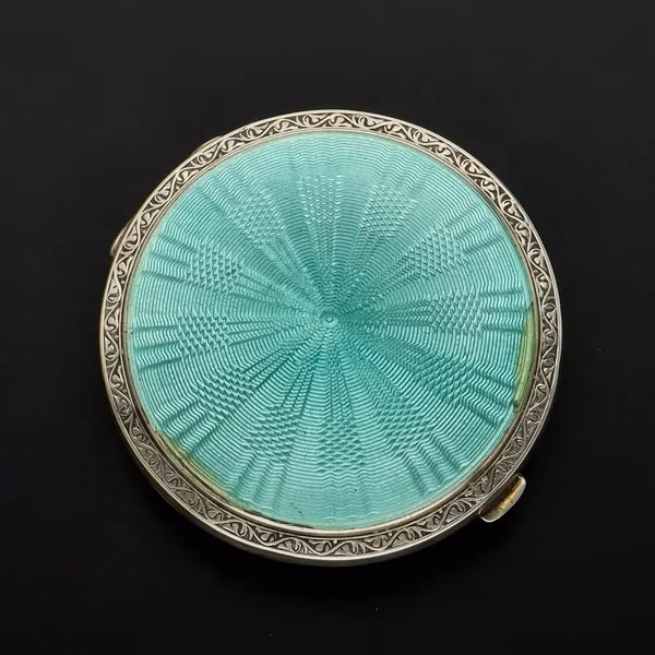Silver & Green Guilloche Enamel Compact