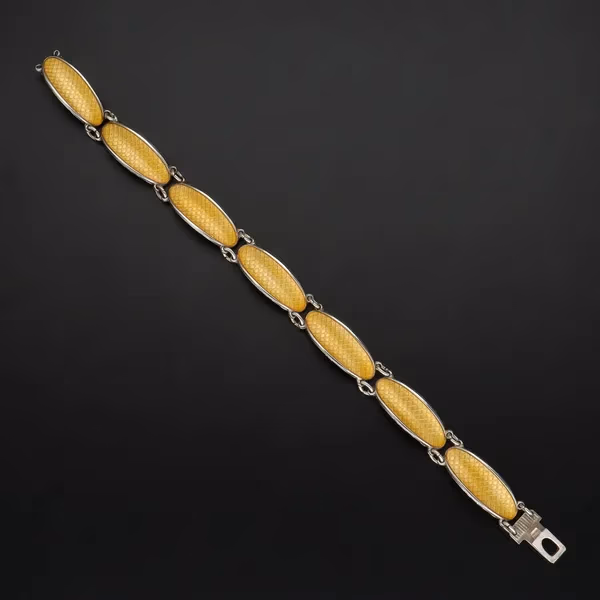 Norwegian Silver Yellow Guilloche Enamel Lozenge Design Bracelet