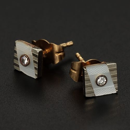 Gold Mother of Pearl Diamond Studs image-2