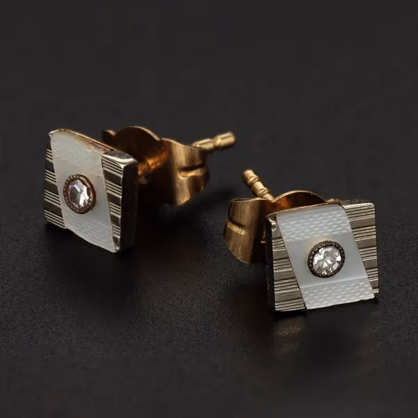 Gold Mother of Pearl Diamond Studs