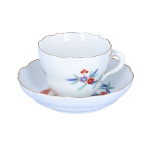Meissen Red Exotic Bird Cup and Saucer