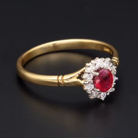 18ct Gold Ruby and Diamond Ring, Size S 1/2