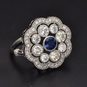 Platinum Sapphire & Diamond Cluster Ring