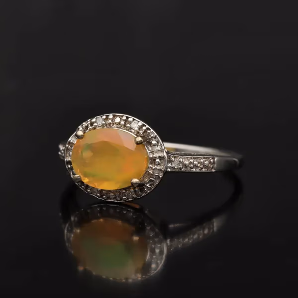 Gold Opal Diamond Ring