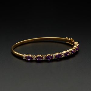 18ct Gold Amethyst and Diamond Bangle