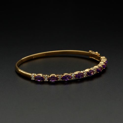 18ct Gold Amethyst and Diamond Bangle image-1